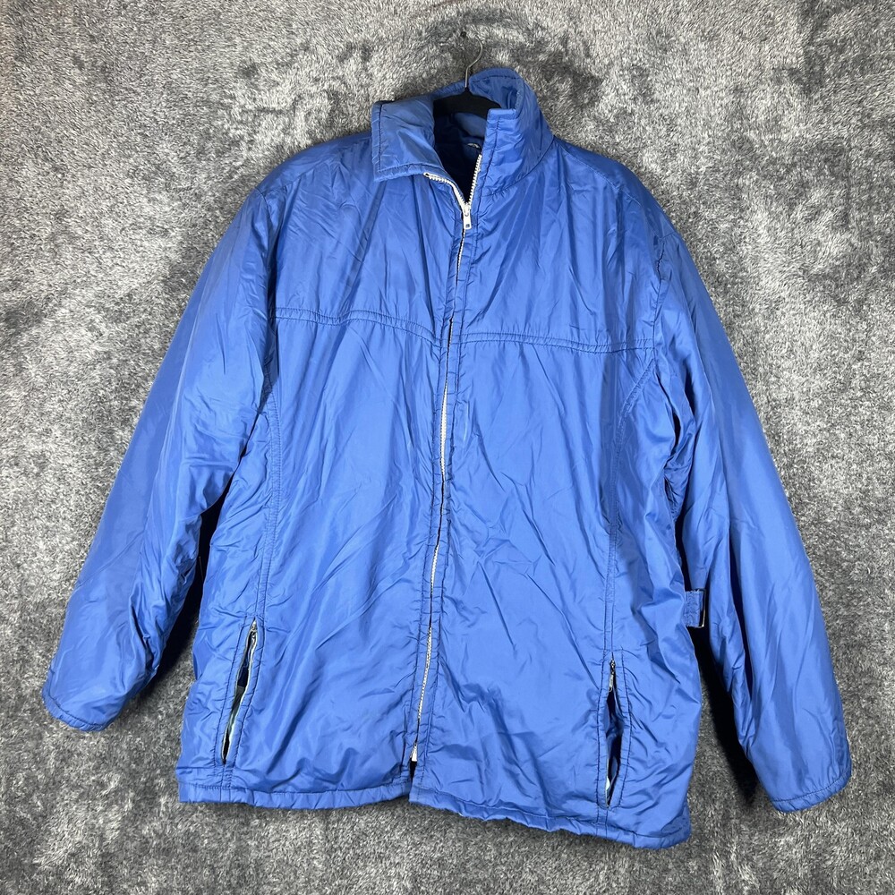 Tempco Jacket Mens Large Blue Puffer Down Insulated Full Zip Nylon Short